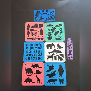 Children's Stencil Set - Bright Multicolor Animal & Alphabet Shapes